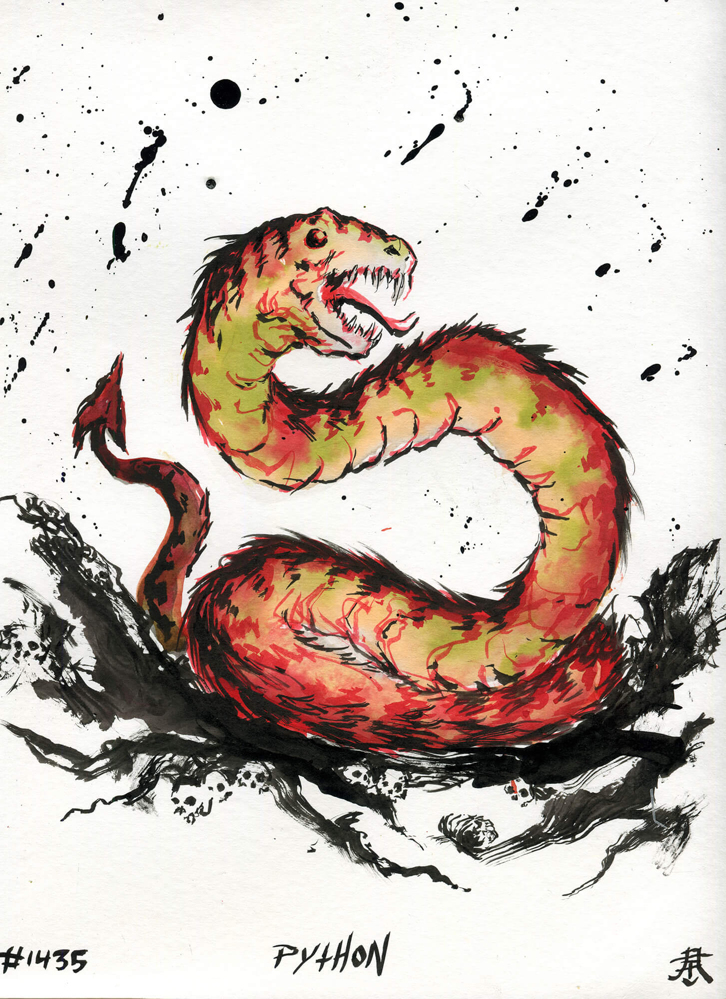 Kim Diaz Holm - Original artwork - Ink Monsters - #1435 - Python