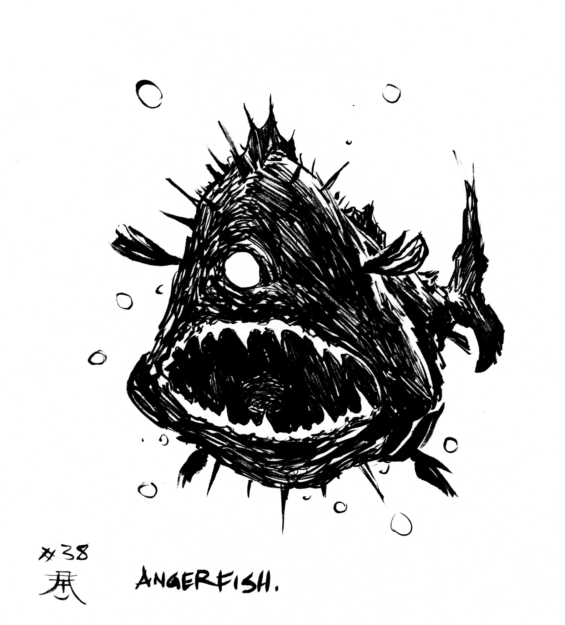 Kim Diaz Holm - Original artwork - Ink Monsters - #38 Angerfish